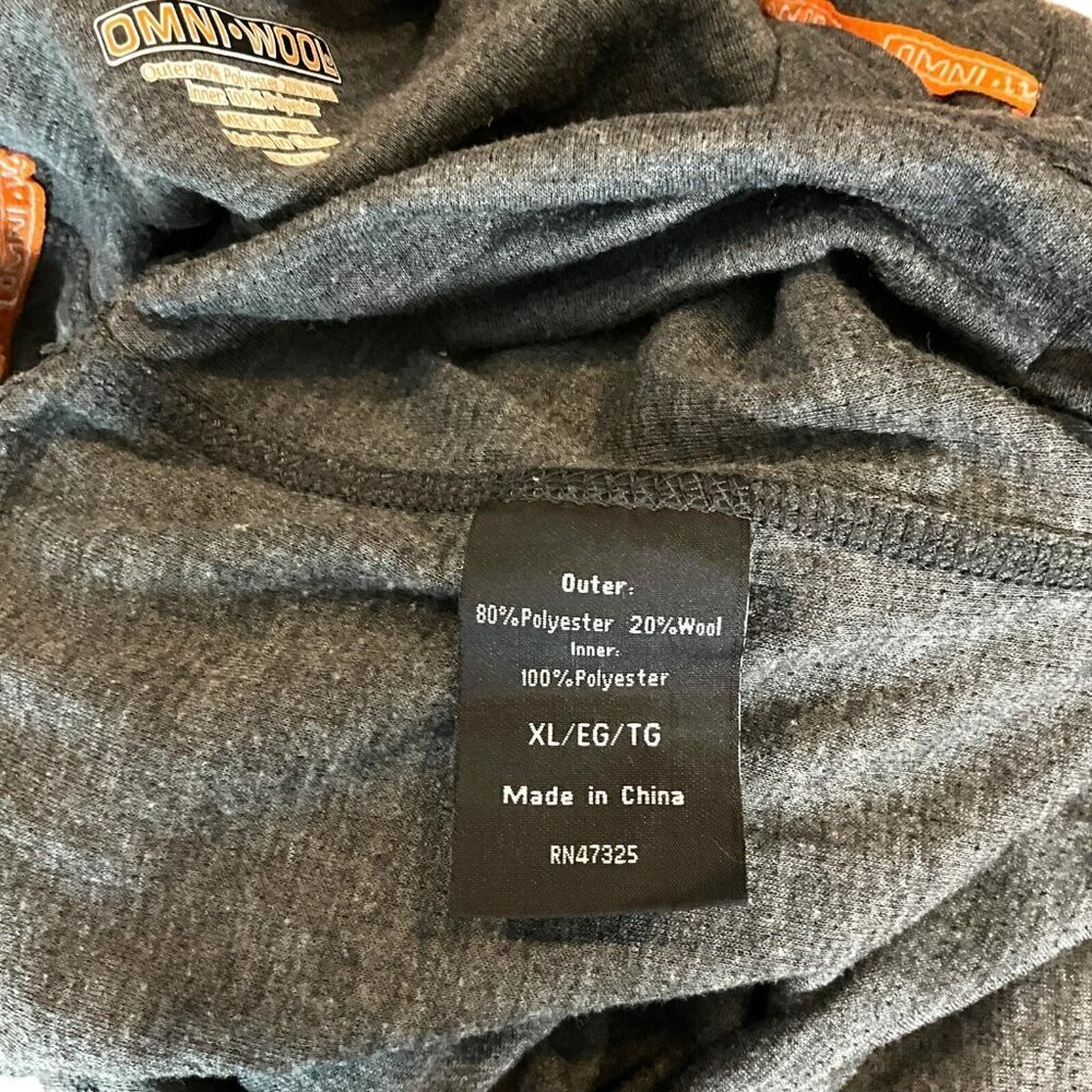 Omni Wool Size XL 1/4 Zip Base Layer Top Gray Long Sleeve Wool Poly Blend - Picture 7 of 8
